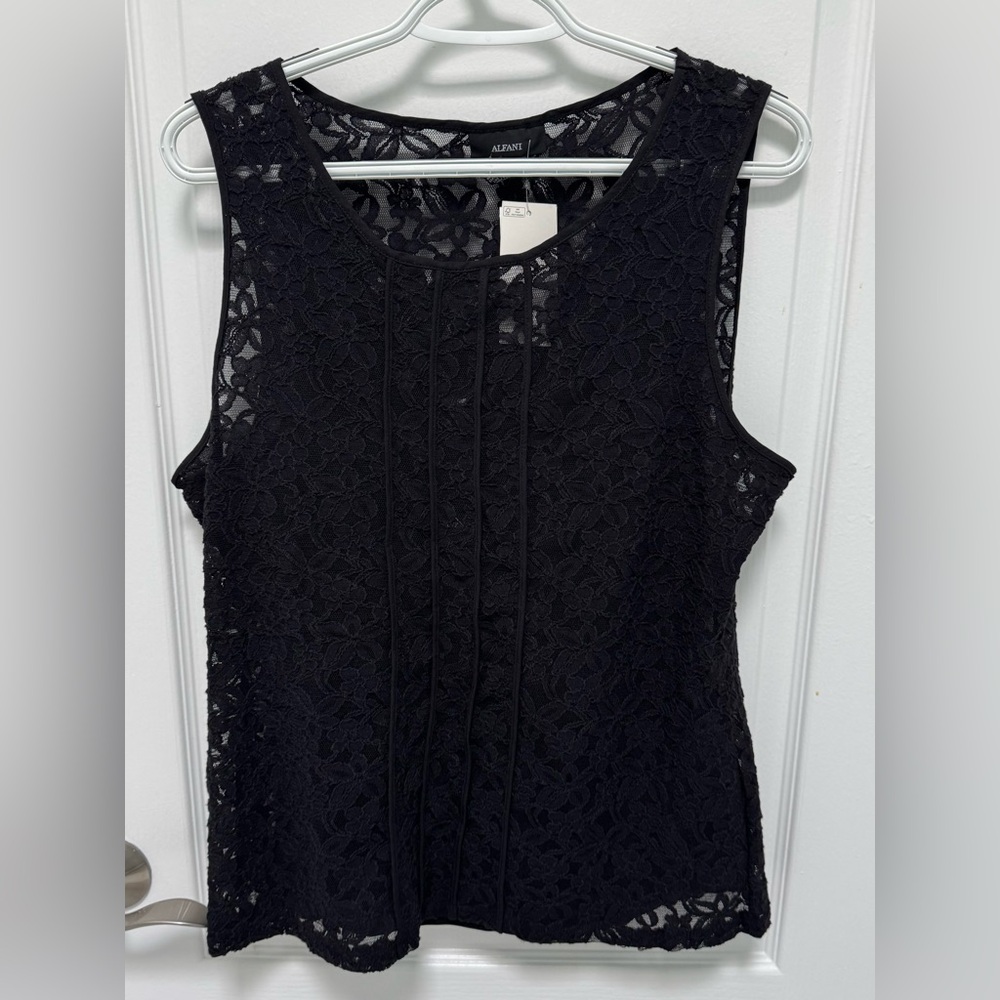 Alfani Women's Black Lace Sleeveless Top, Tank Included, Size Large, NWT